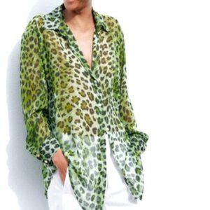NWT Zara Green Animal Print Shirt
